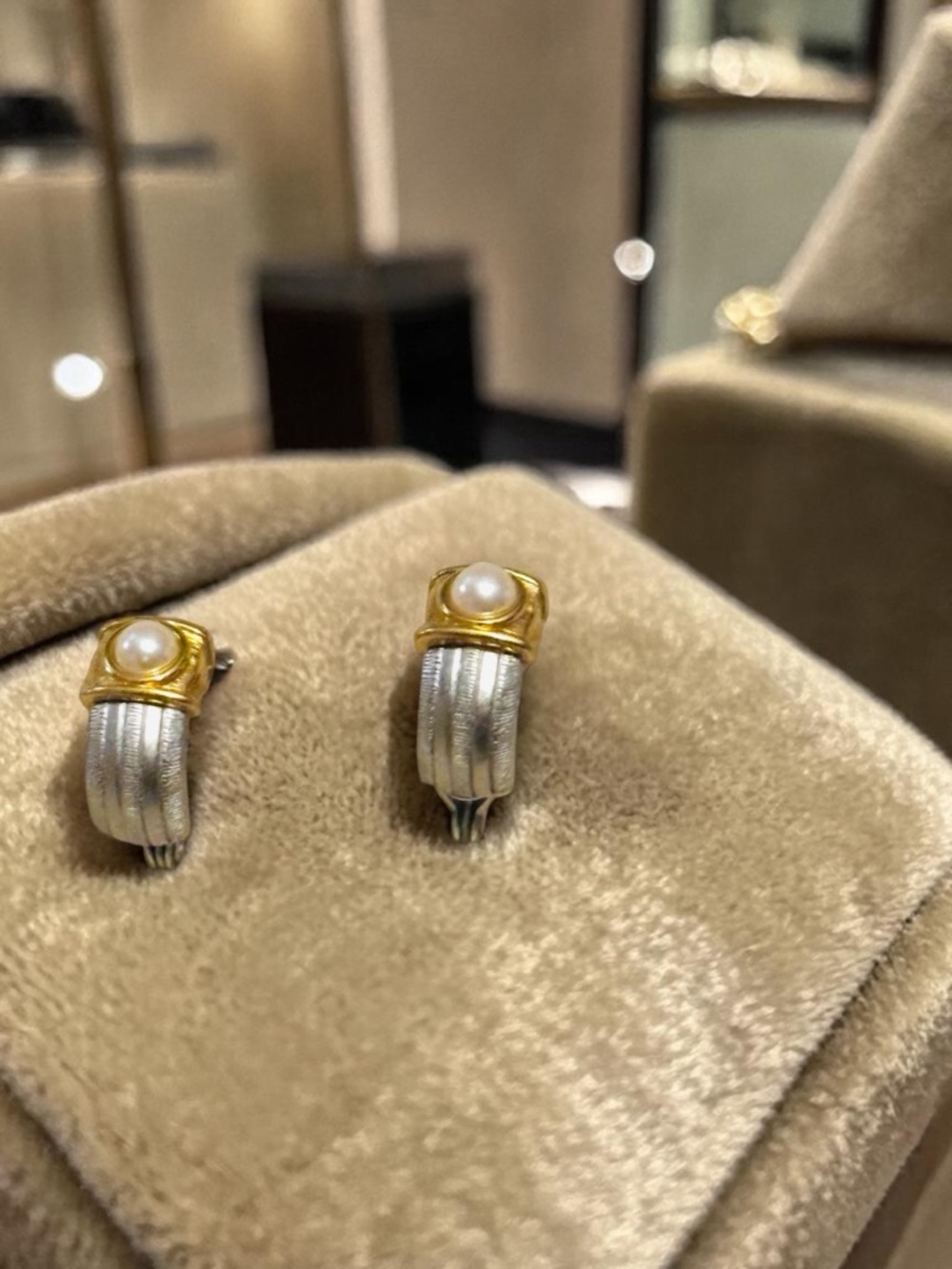 Gold-Tone & Silver-Tone Pearl Hinged Petite Hoop Earrings